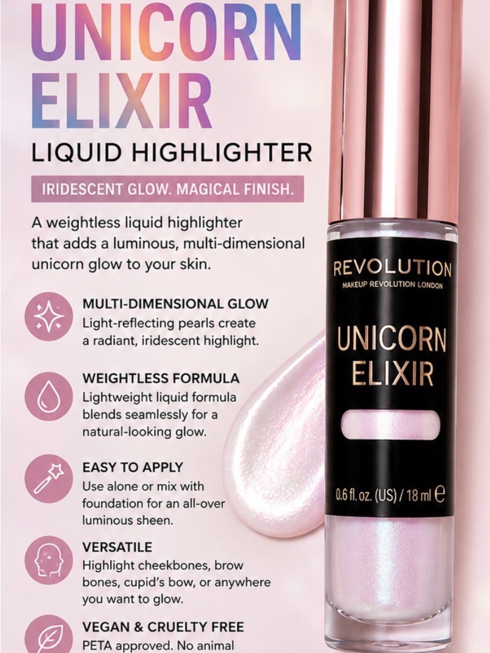 Revolution Unicorn Elixir Liquid Highlighter - Iridescent Pink-Pearl